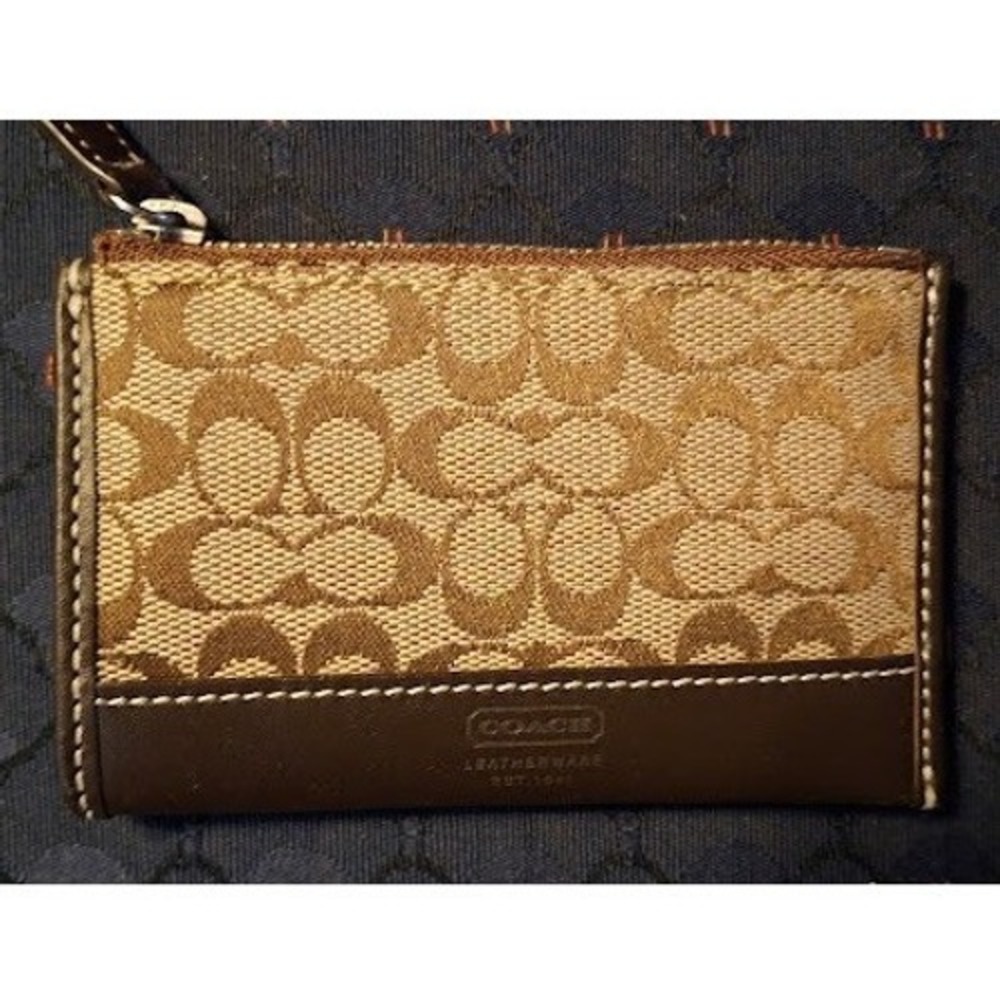 Coach Signature Mini Skinny ID Case Khaki Mahogany FS6017 Wallet